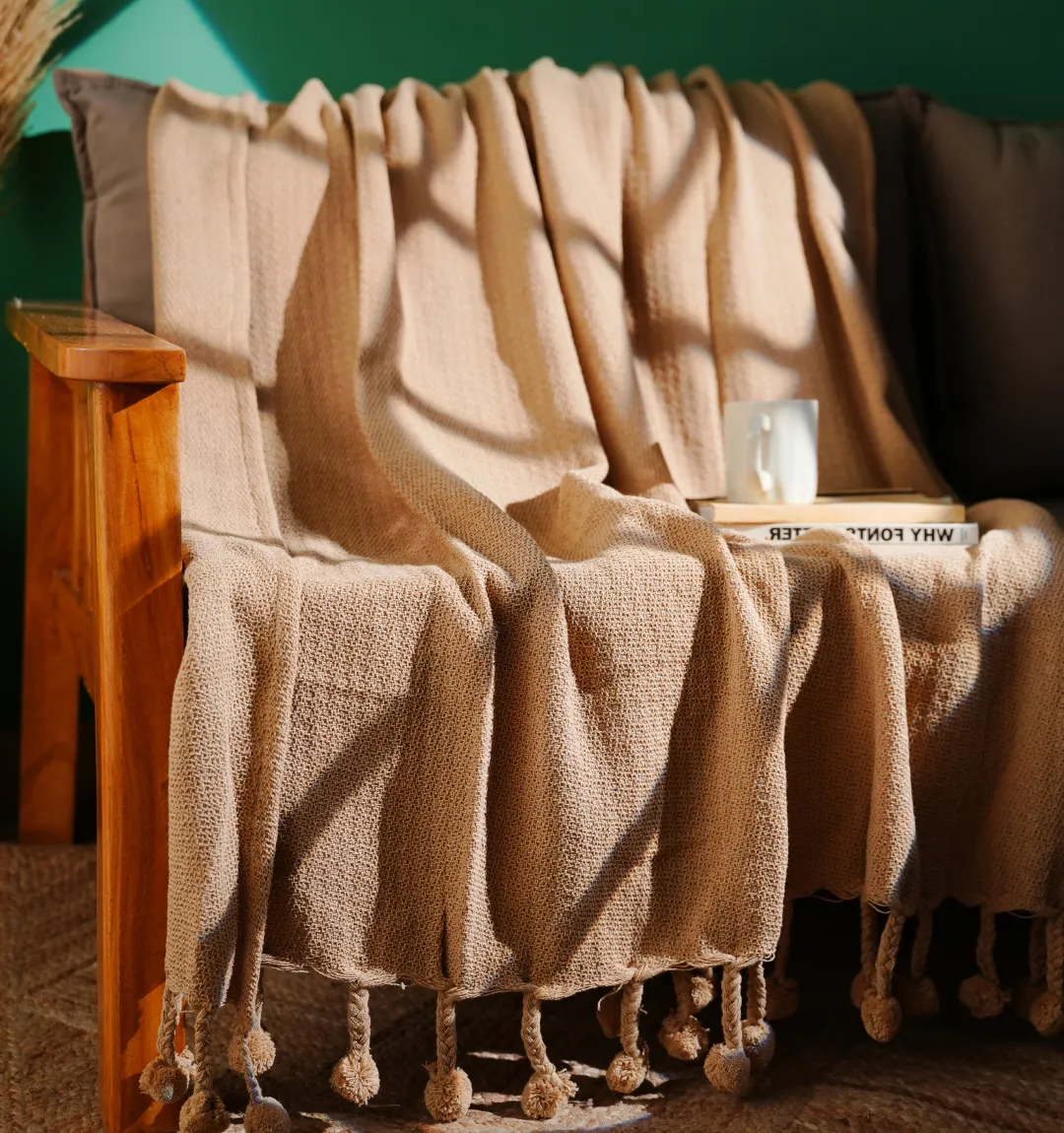 Cloudy Sofa Blanket - Beige Bliss Pom Pom - Image 5