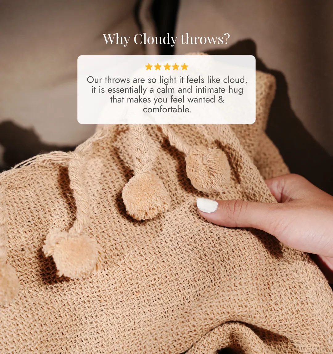 Cloudy Sofa Blanket - Beige Bliss Pom Pom - Image 7