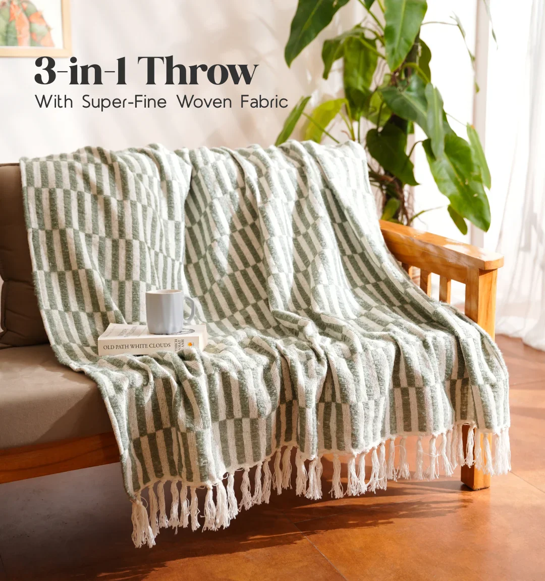 Cloudy Sofa Blanket - Beige Sage Checkered - Image 5