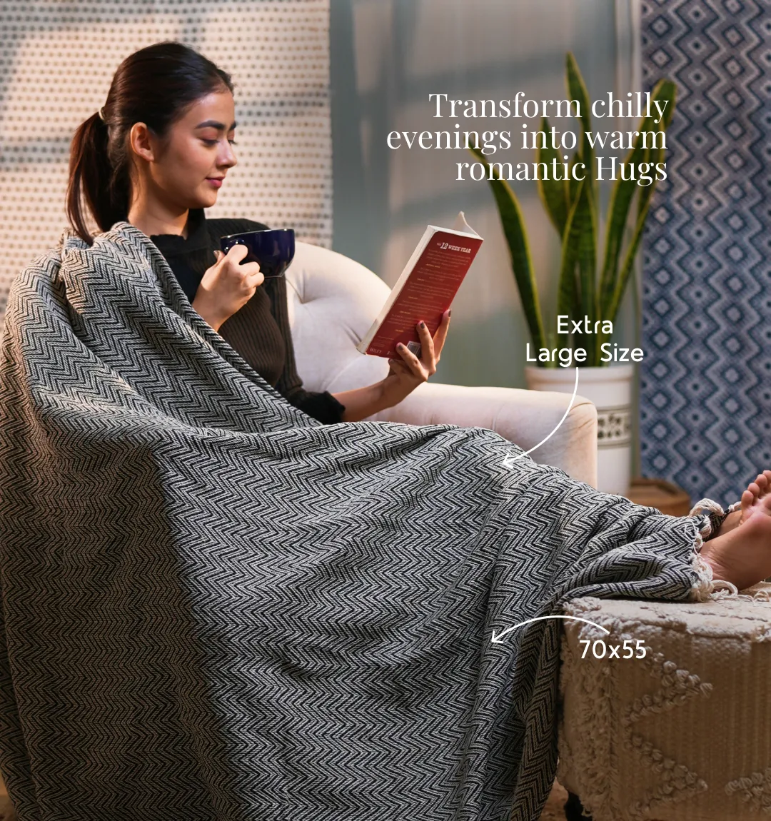 Cloudy Sofa Blanket - Charcoal Mist Zigzag - Image 4