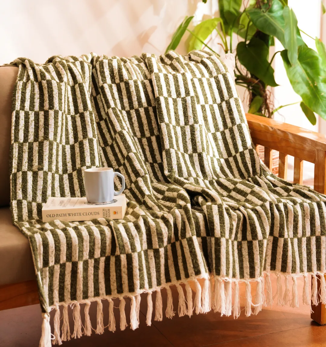 Cloudy Sofa Blanket - Emerald Moss Checkered - Image 5