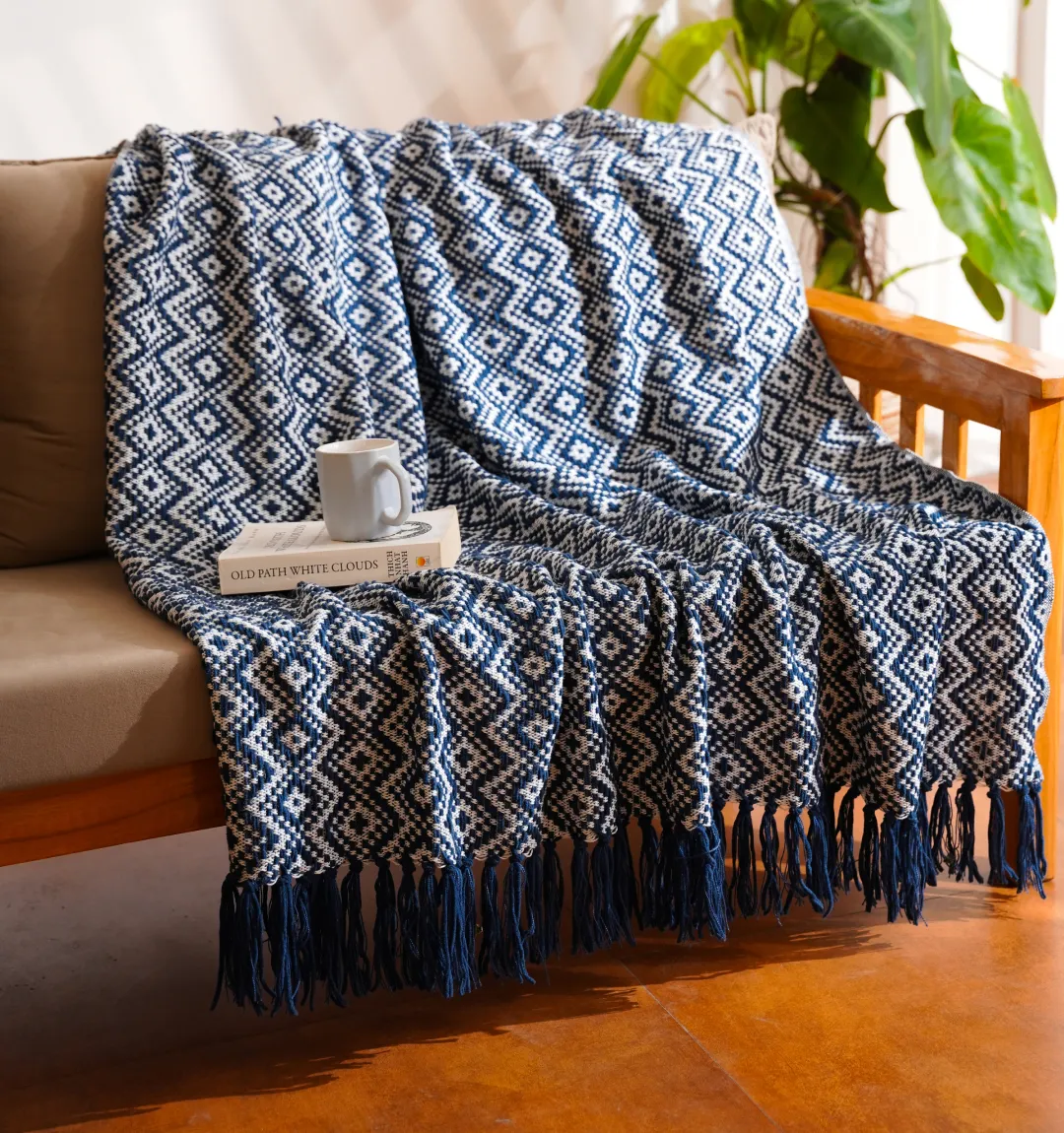 Cloudy Sofa Blanket - Navy Vanilla Lattice - Image 5