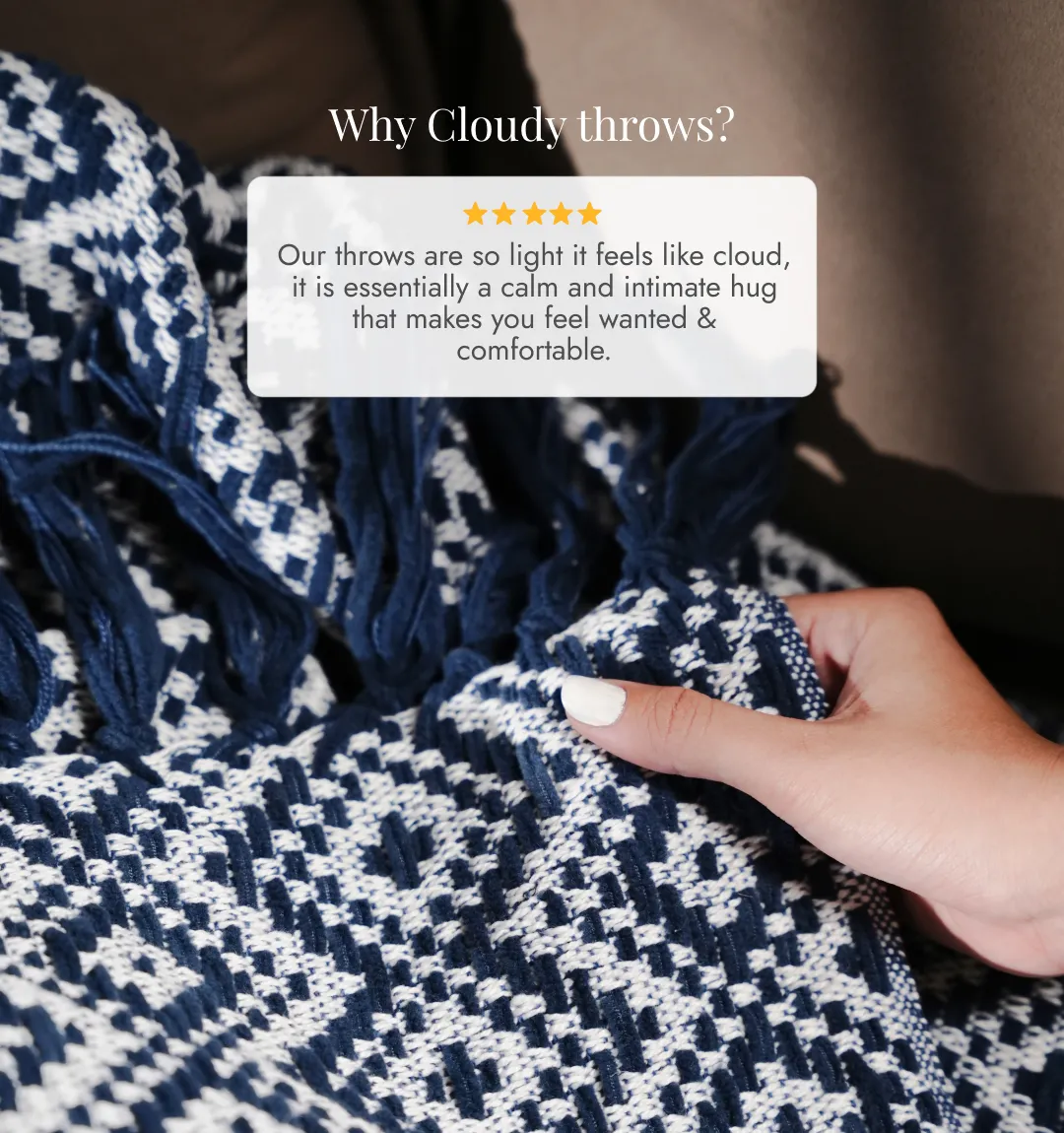 Cloudy Sofa Blanket - Navy Vanilla Lattice - Image 7